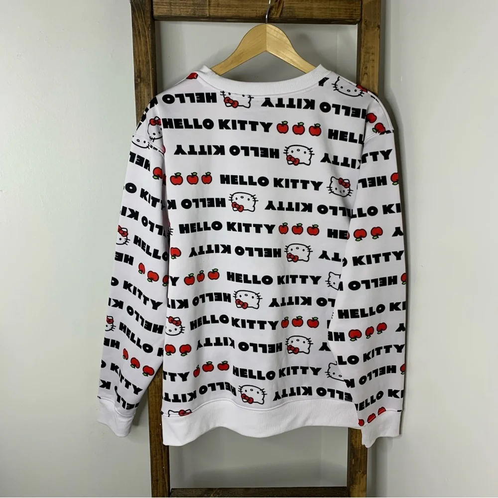Hello Kitty Repeat Text Women's White Crew Neck Long Sleeve Sweatshirt L - Picture 8 of 8